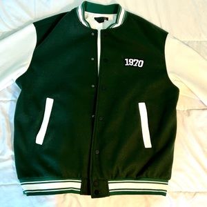 Green vintage inspired varsity jacket